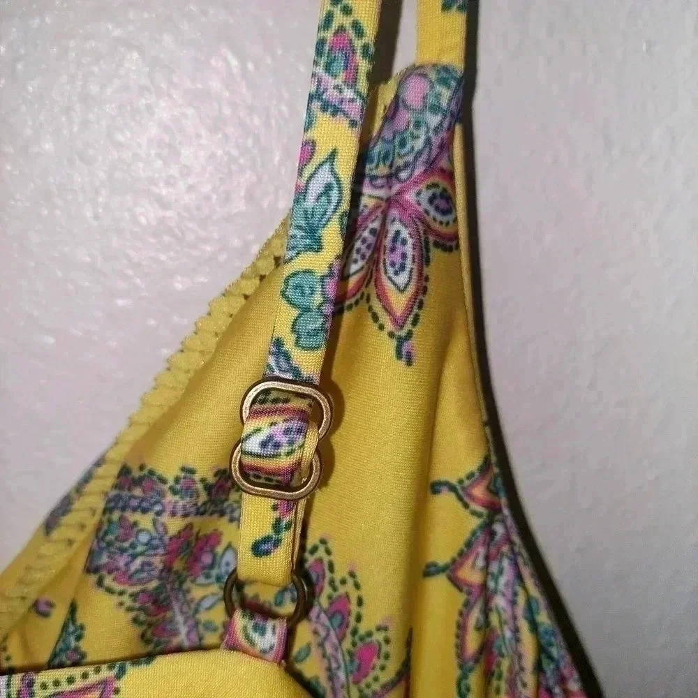 Isabella Rose Yellow Paisley Print Monokini Medium - Picture 6 of 9